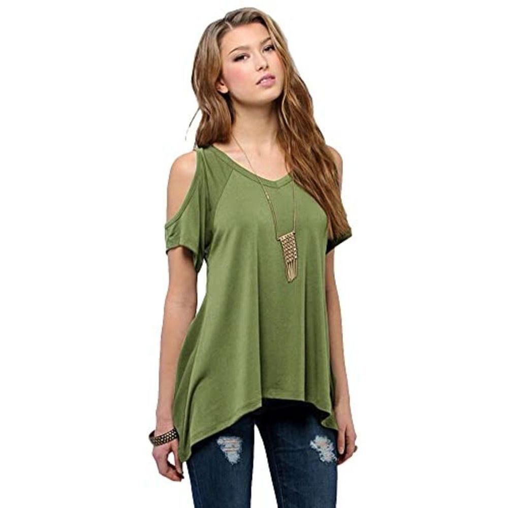 Lush Olive Green Cold Shoulder Top Soft Medium